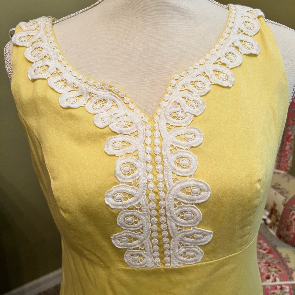 Lilly Pulitzer Dolly Dress Novelty Lace Lemon Sorbet White Yellow Embroidered 6